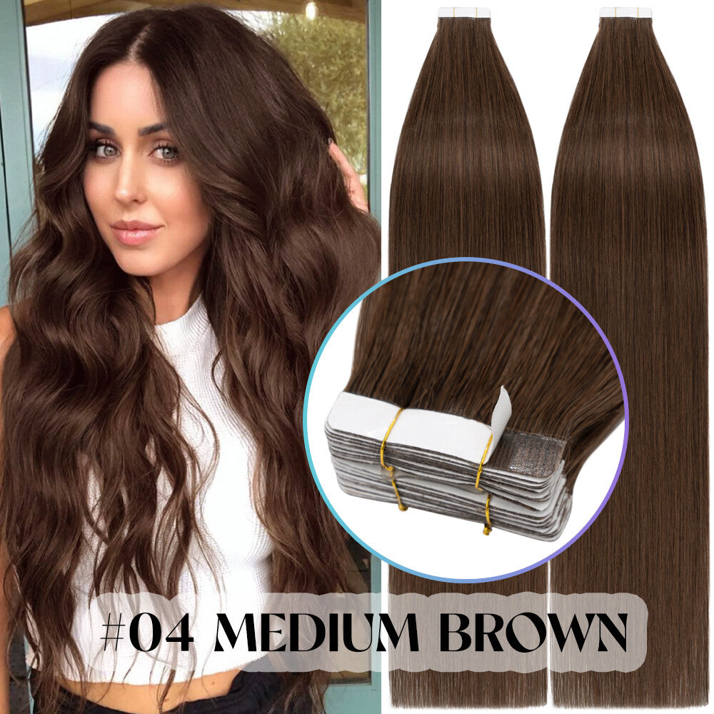 Russian Straight Tape-In Hair Extensions - Thick Remy Human Hair, 150g, All Colors & Lengths