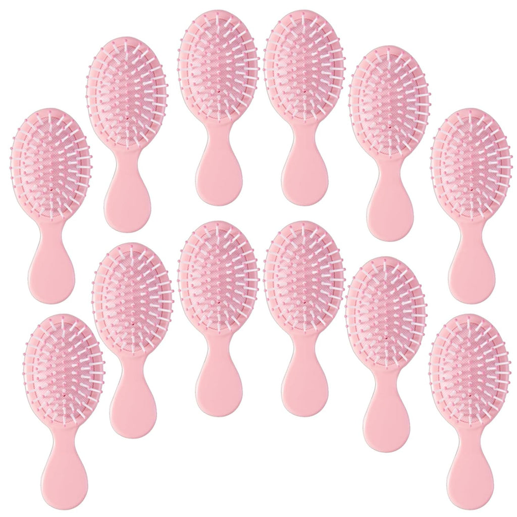 12-Pack Mini Travel Detangling Hair Brushes Pink - Wet & Dry Use, Scalp Massage