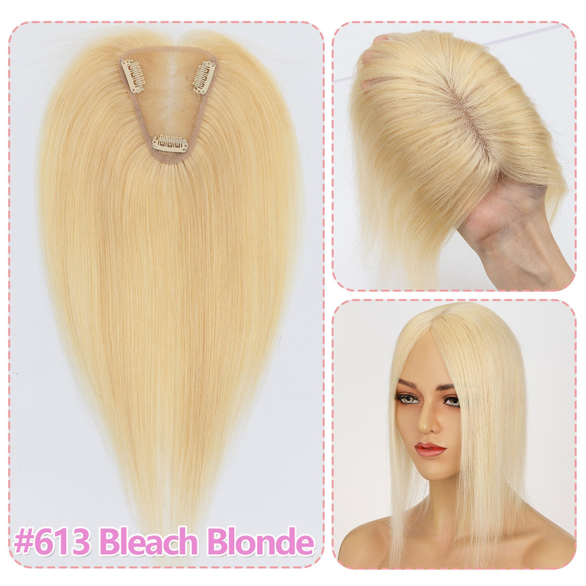 Clip-In Human Hair Topper for Thinning Hair 8x10in Natural Remy Hair