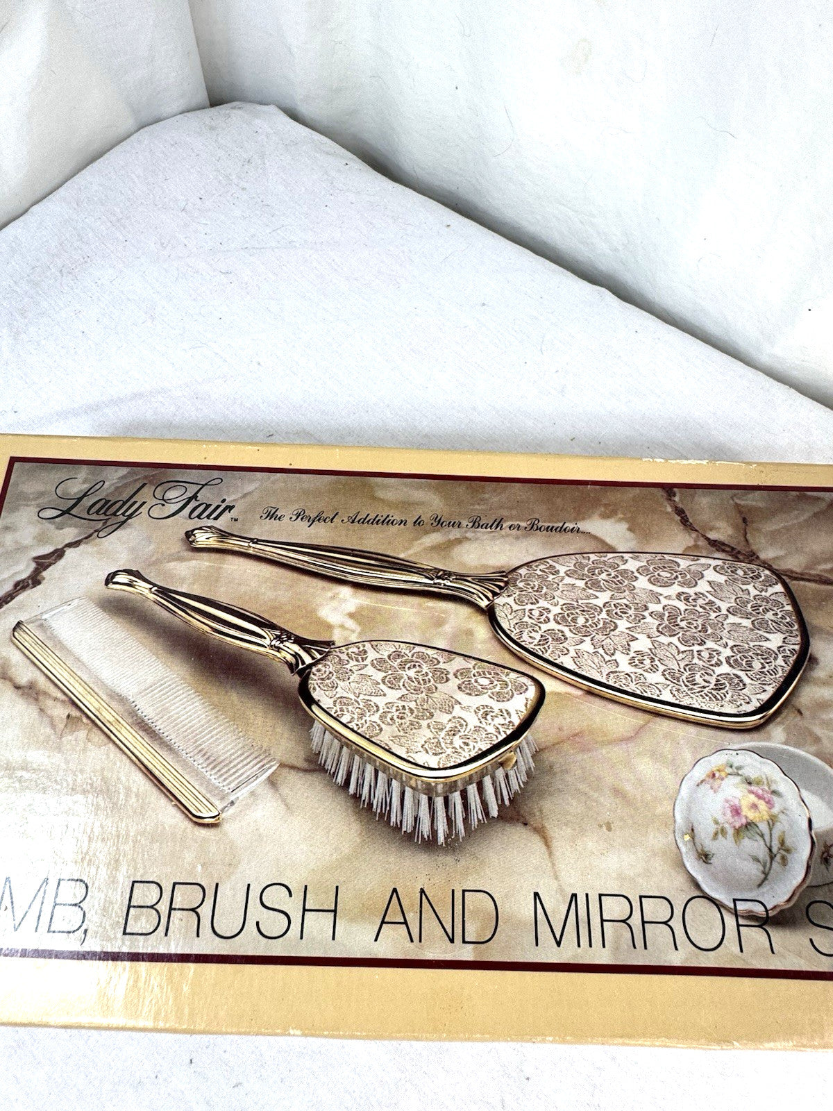 Vintage Brass Dresser Set with Mirror, Comb & Brush - Lady Fair