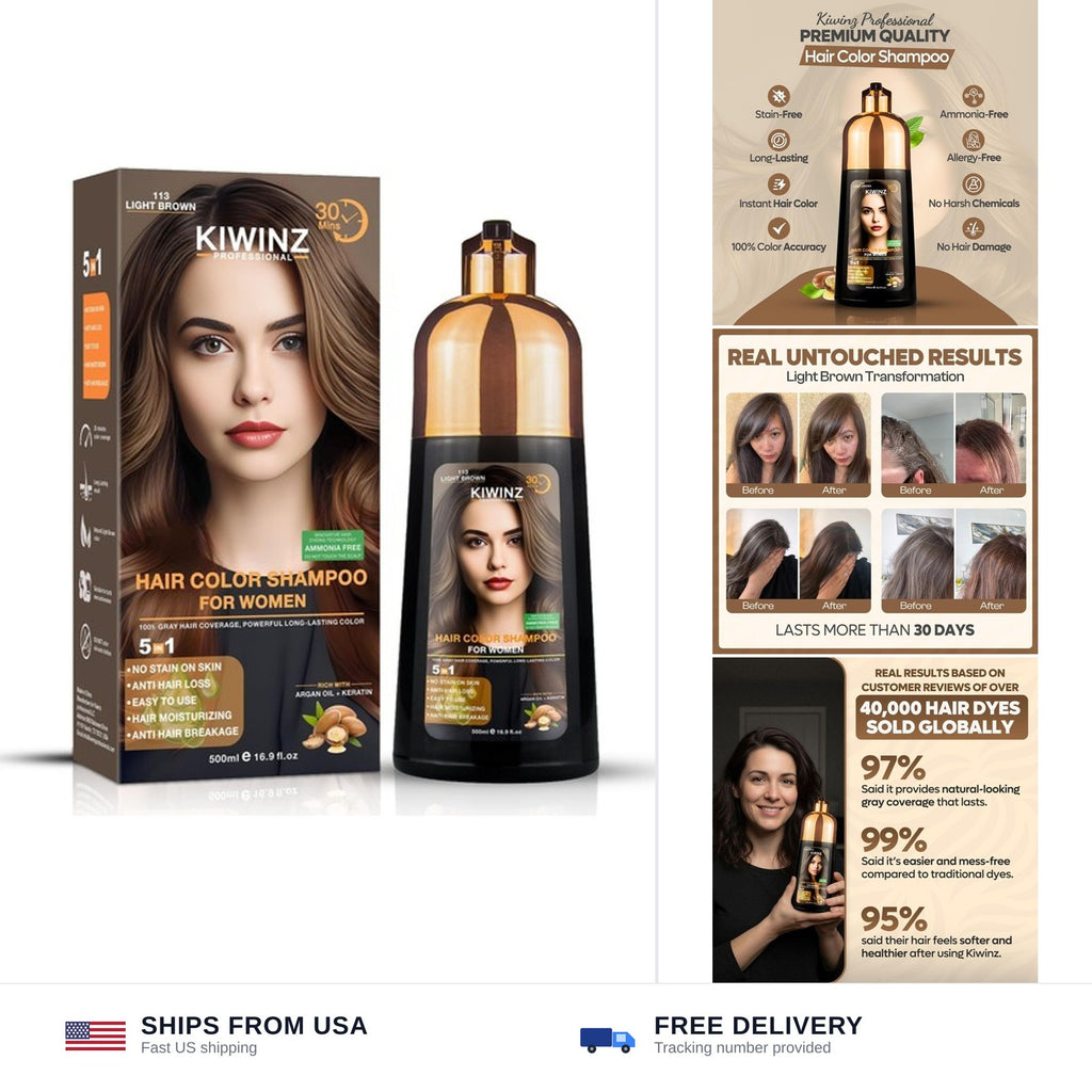 Professional Hair Color Shampoo 5 in 1 Grey Coverage Light Brown 500ml