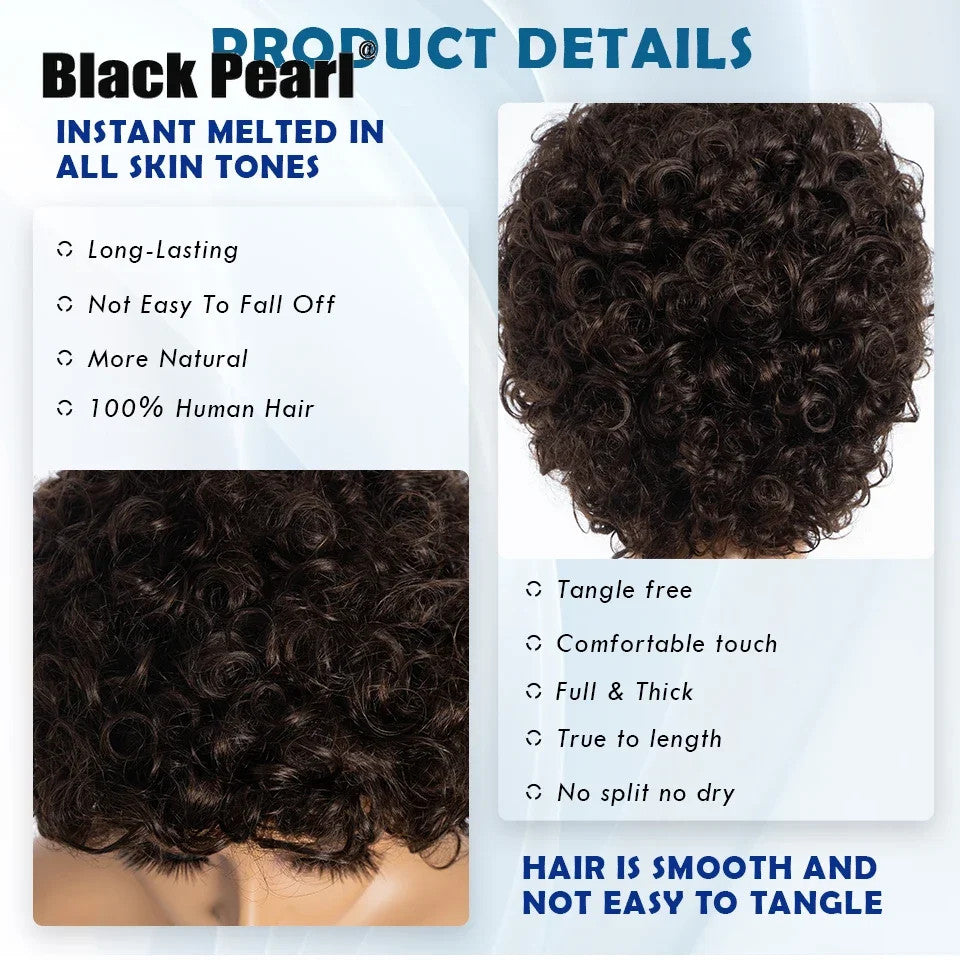 Brazilian Afro Puff Pixie Bob Wig for Women - Natural Brown Human Hair