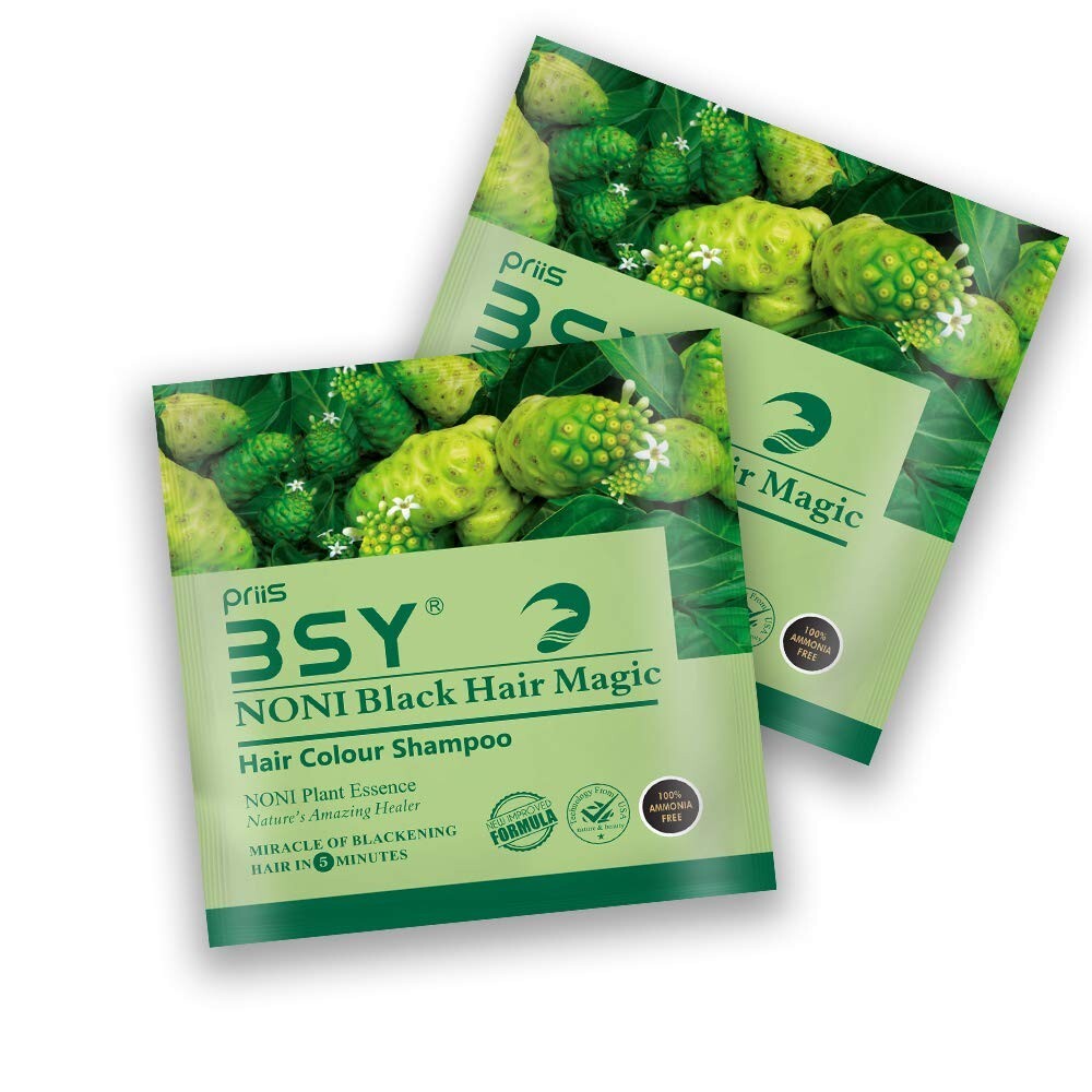 Natural Hair Dye Shampoo with Noni Fruit - Black Hair Color & Nourishment