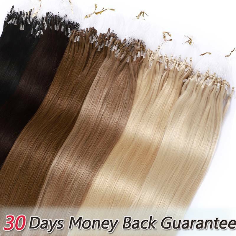 Human Hair Extensions Micro Loop Bead Rings - Real Remy Hair, Multiple Colors & Lengths