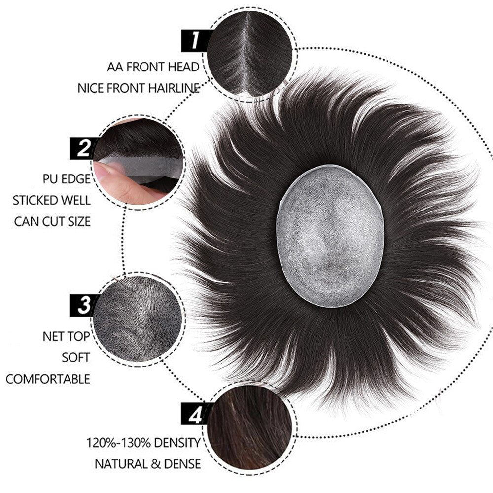 Natural Human Hair Toupee for Men - Full Poly Skin Replacement System
