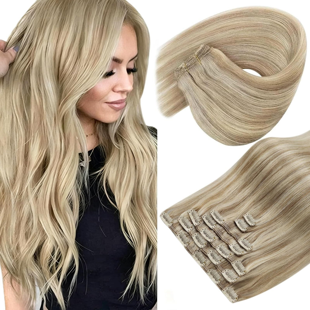 Human Hair Clip-In Extensions Blonde Remy Hair for Easy Volume & Highlights