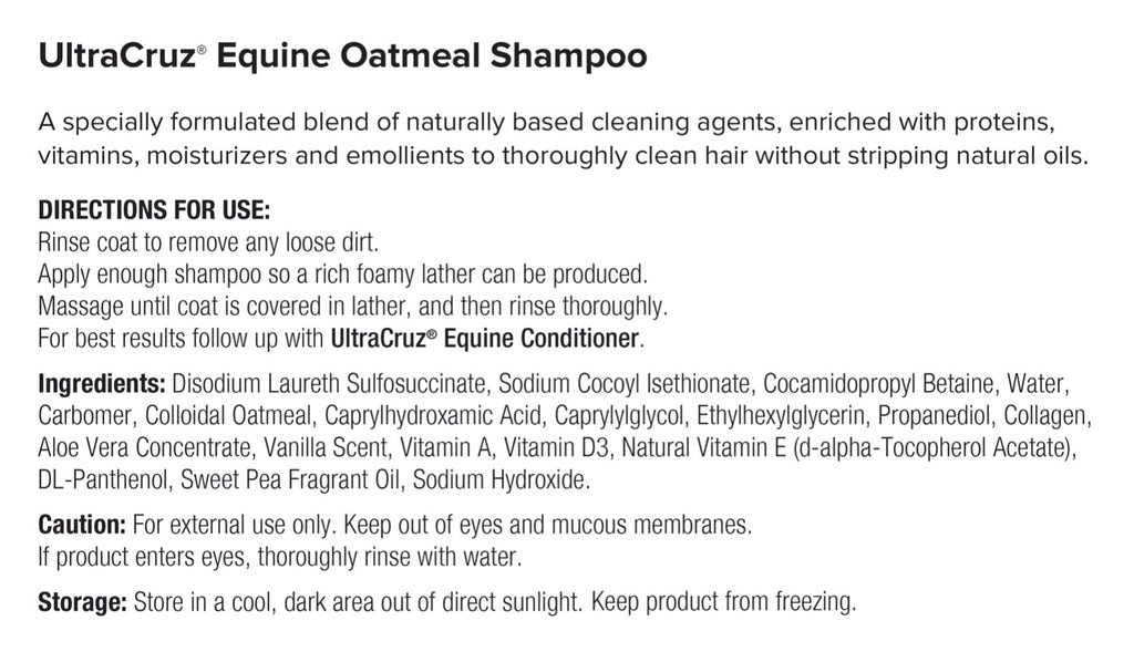 Equine Oatmeal Horse Shampoo - Gentle Skin Relief & Shine 32 oz