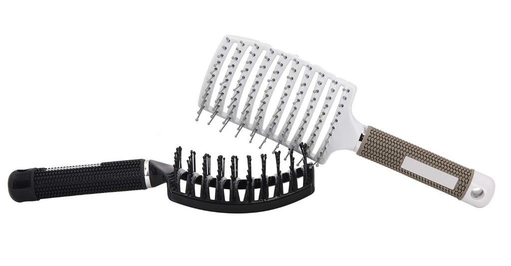 Vented Curved Hair Brush Set for Fast Drying and Detangling - Black & White 2 Pack