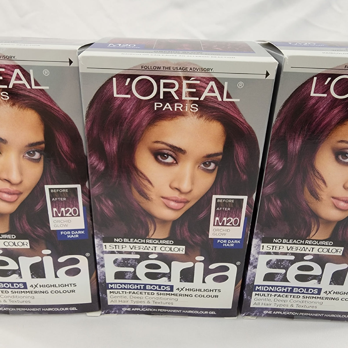 L'Oreal Feria Midnight Bolds Hair Color Kit Orchid Glow M20 Warm Violet - Pack of 3