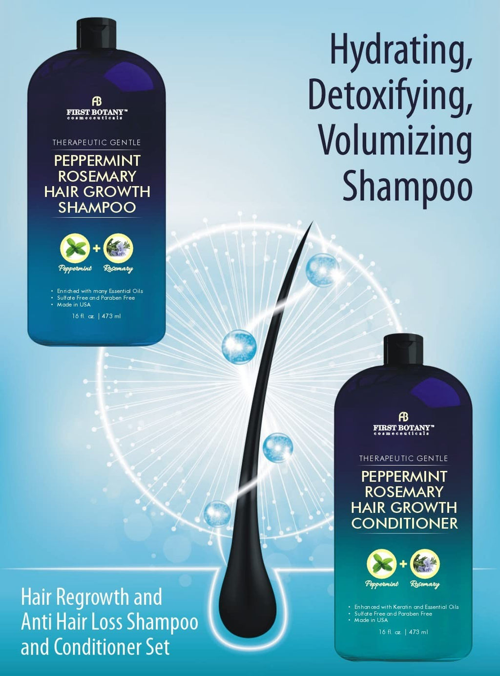 Peppermint Rosemary Hair Regrowth Shampoo & Conditioner Natural Treatment