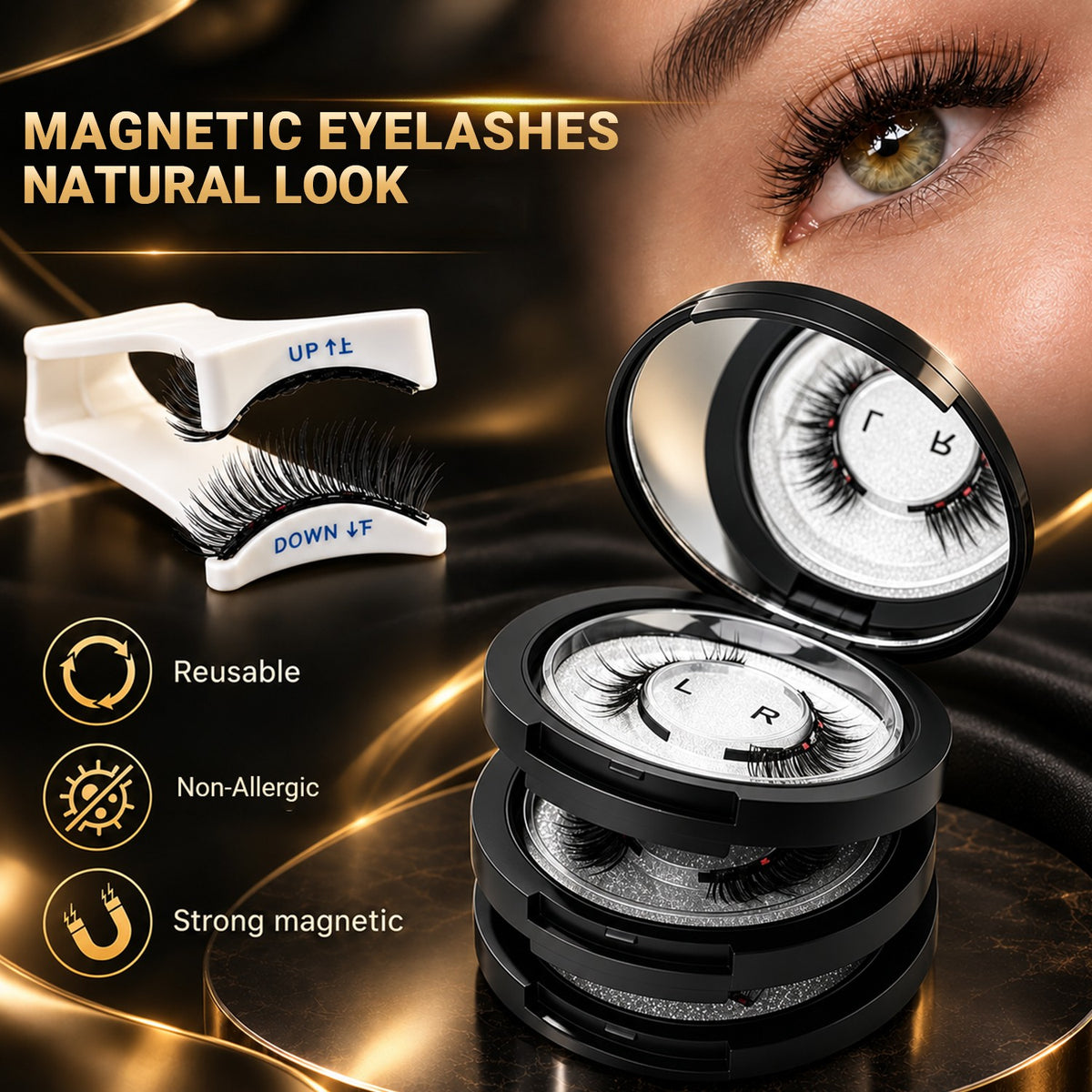 Magnetic False Eyelashes Kit Reusable Natural Look with Applicator