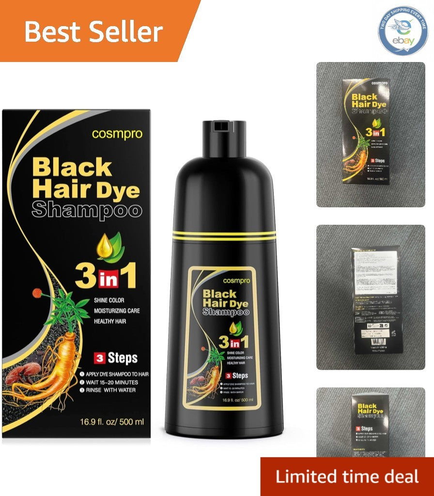Black Hair Dye Shampoo with Herbal Nourishing 3-in-1 Formula for Gray Hair