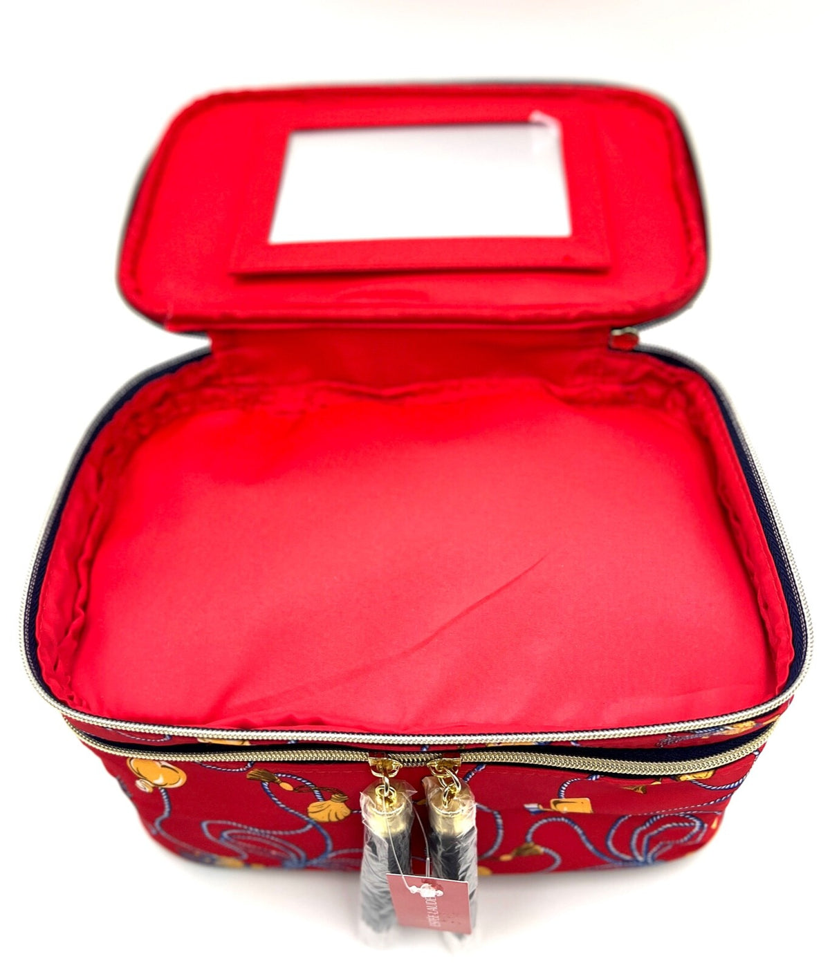 Double Layer Makeup Train Case with Handle & Built-in Mirror