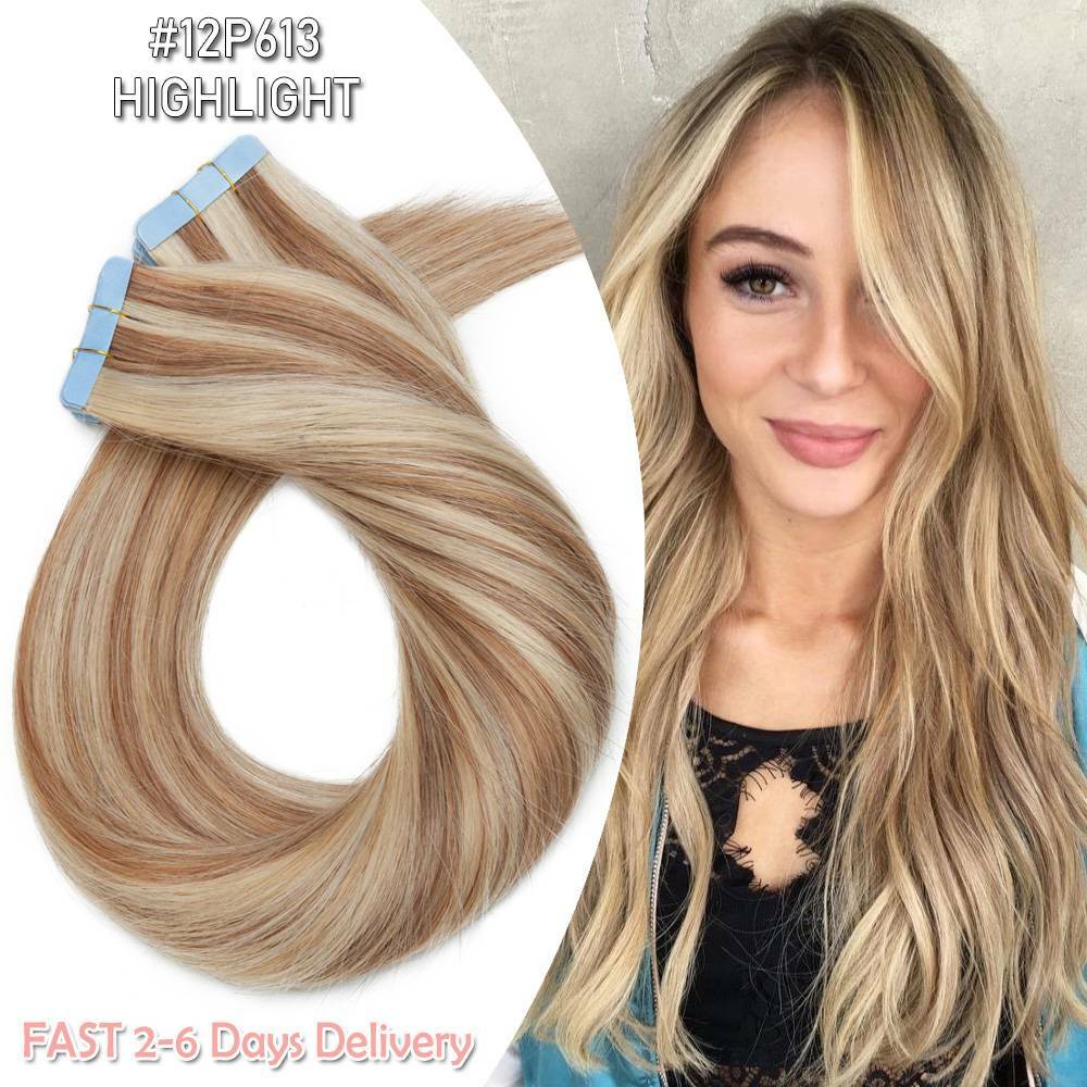 Remy Human Hair Tape-In Extensions 20-60pcs - Natural Black & Blonde Shades