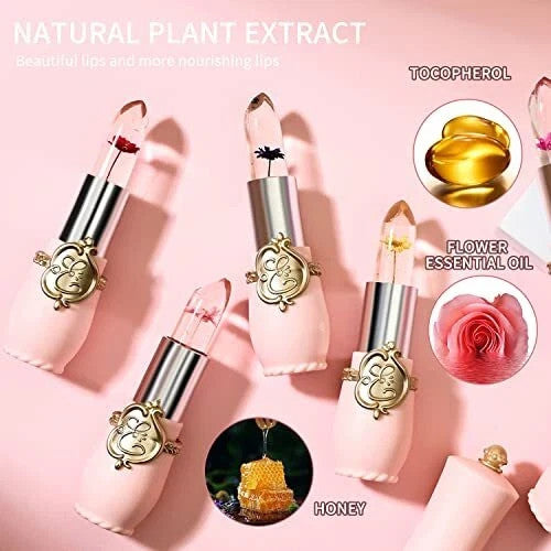 6 Pcs Flower Jelly Lipstick Set - Color Changing Moisturizer & Long Lasting Gloss