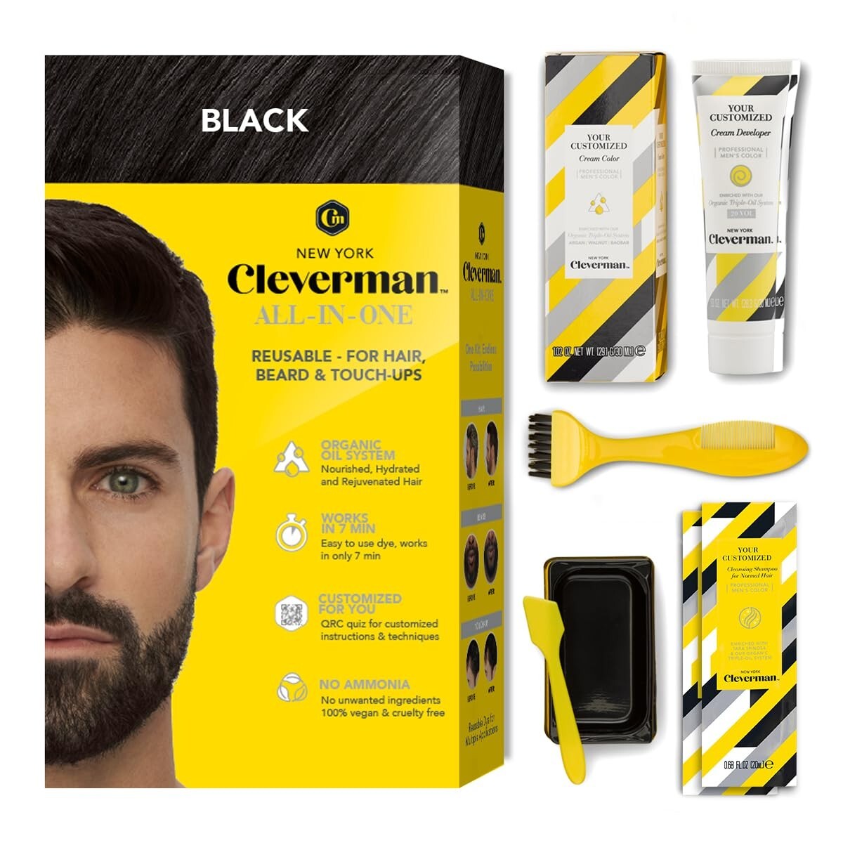 Vegan Hair & Beard Dye for Men - Ammonia-Free Black, Salon Quality