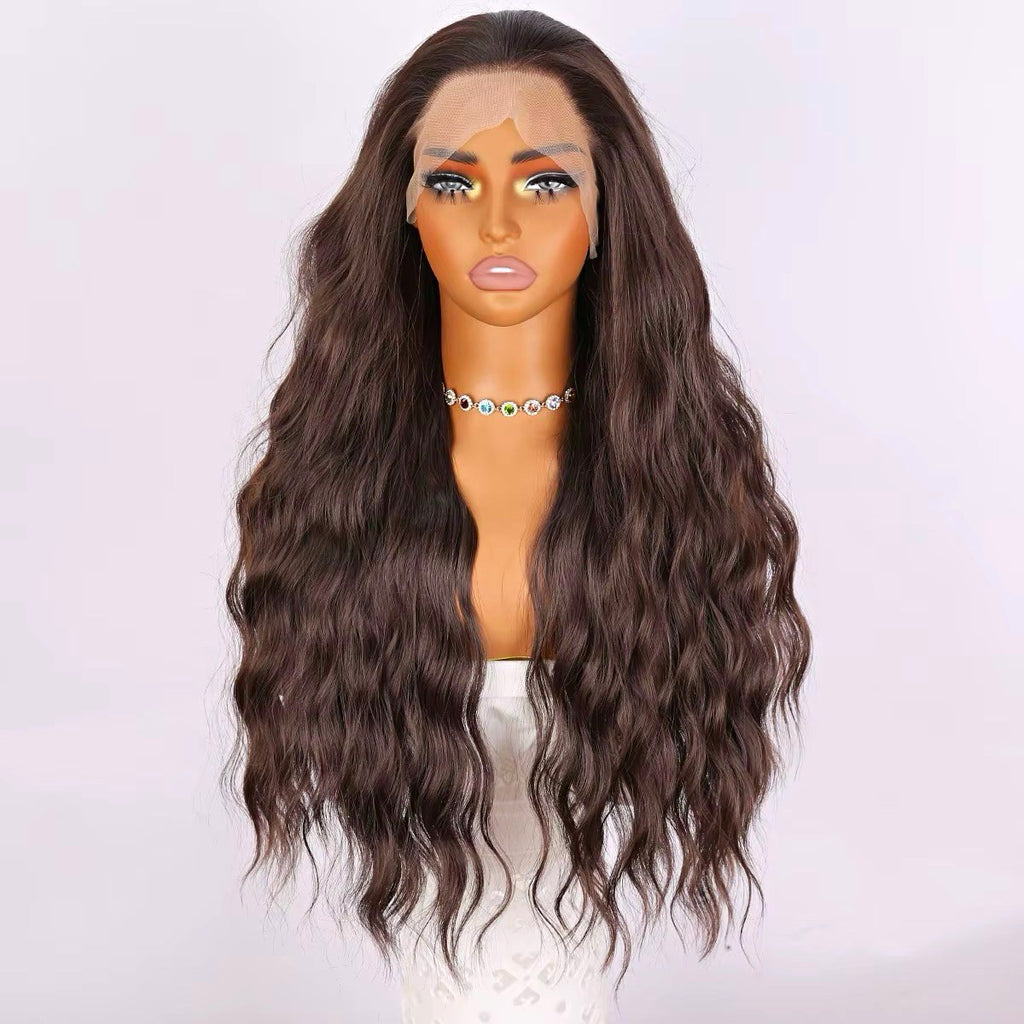 Dark Brown 28-Inch Wavy Lace Front Wig with Transparent 13x3 Cap