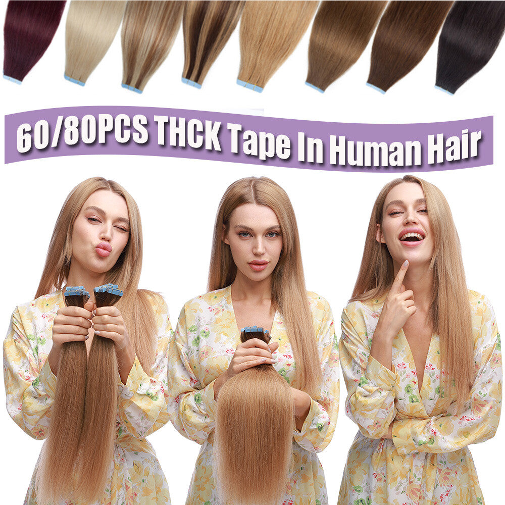 Remy Human Hair Tape-In Extensions 80PCS Full Head Thick Hair Set