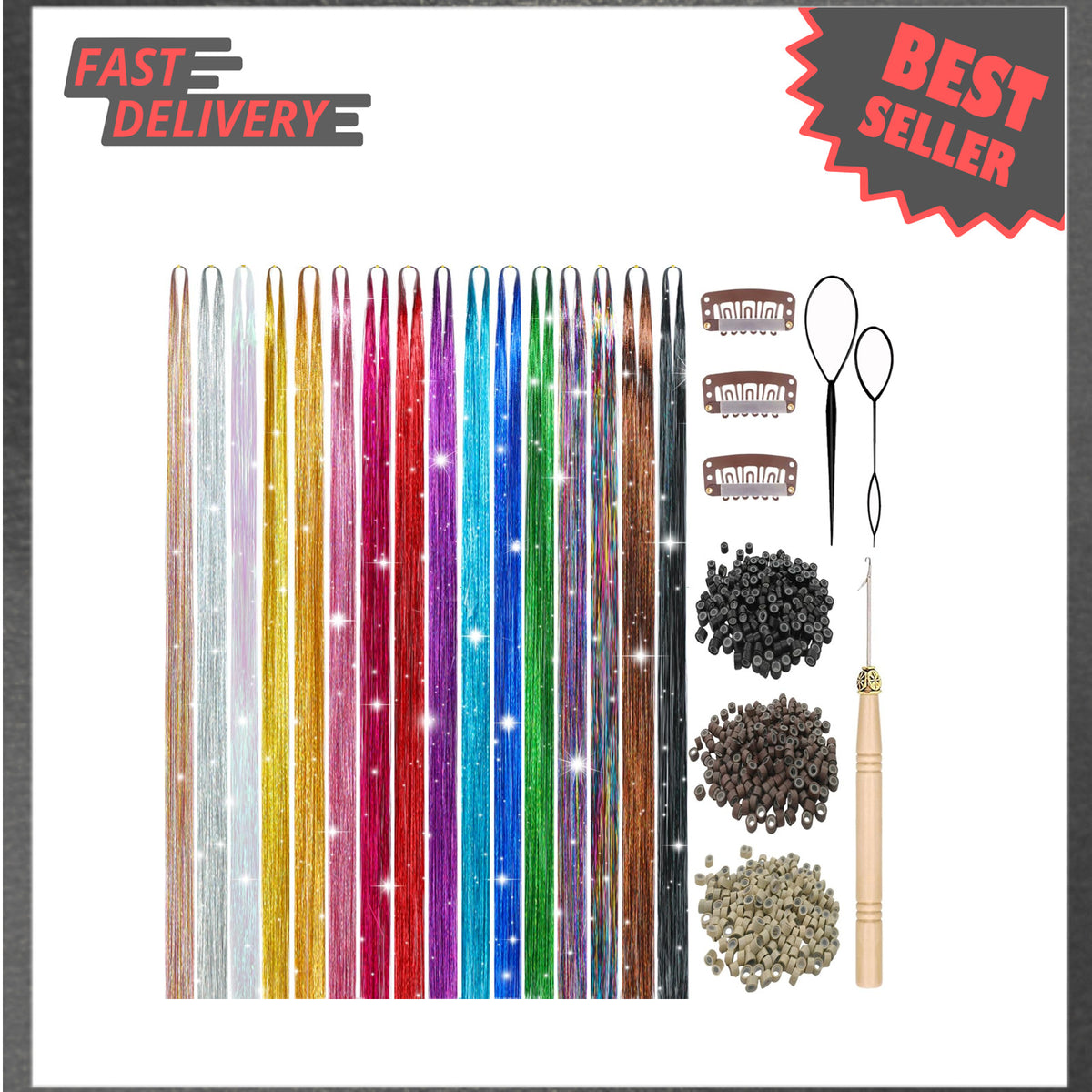 16-Color Hair Tinsel Kit with 7600 Strands for Women & Girls - Fairy Hair Extensions