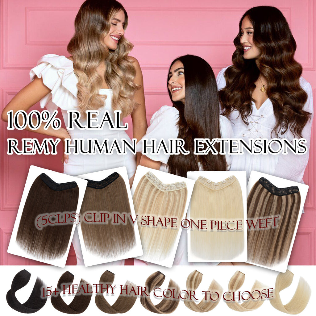 Clip-In Hair Extensions 100% Human Remy Hair Full Head V-Shape Long Styles