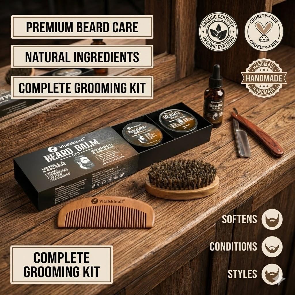 Men's Beard Balm Set with Sandalwood Cologne Scent - 2 Pack