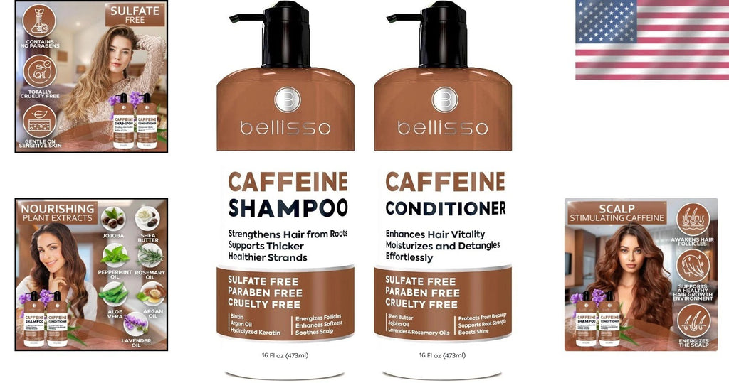 Hydrating Caffeine Shampoo & Conditioner Set - Sulfate-Free Volumizing Hair Care