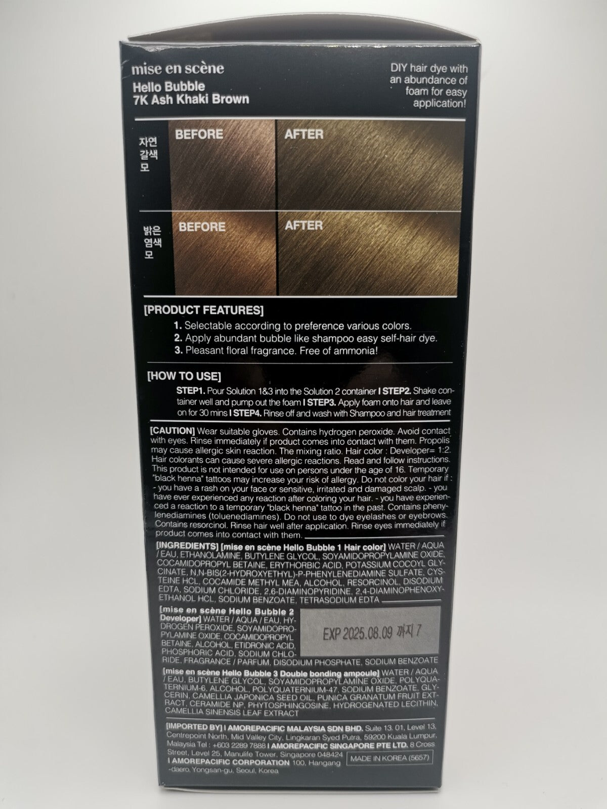 Hair Dye Ash Khaki Brown #7K Bubble Hair Color for Dark Hair