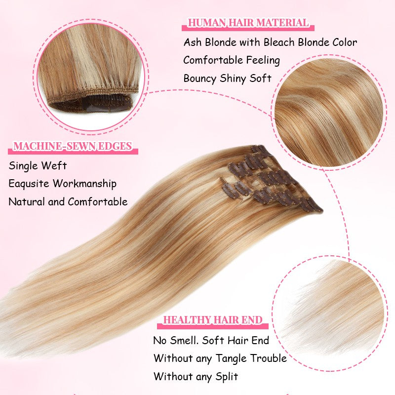 Clip-In Hair Extensions Full Head Set - Remy Human Hair Balayage 8 Pieces
