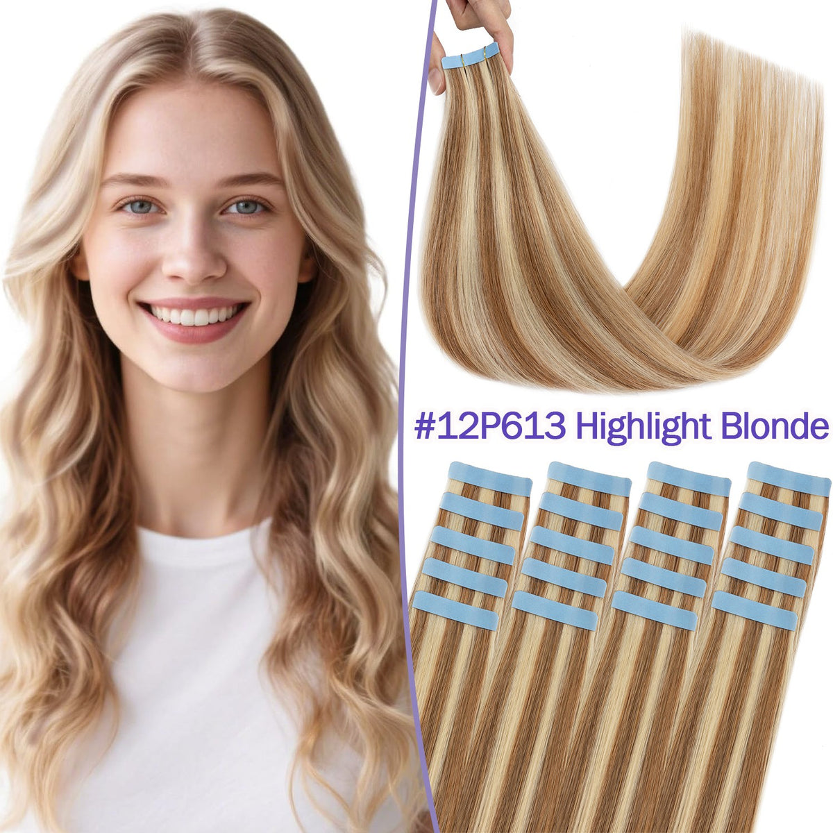 Tape-In 100% Remy Human Hair Extensions Full Head Balayage Ombre