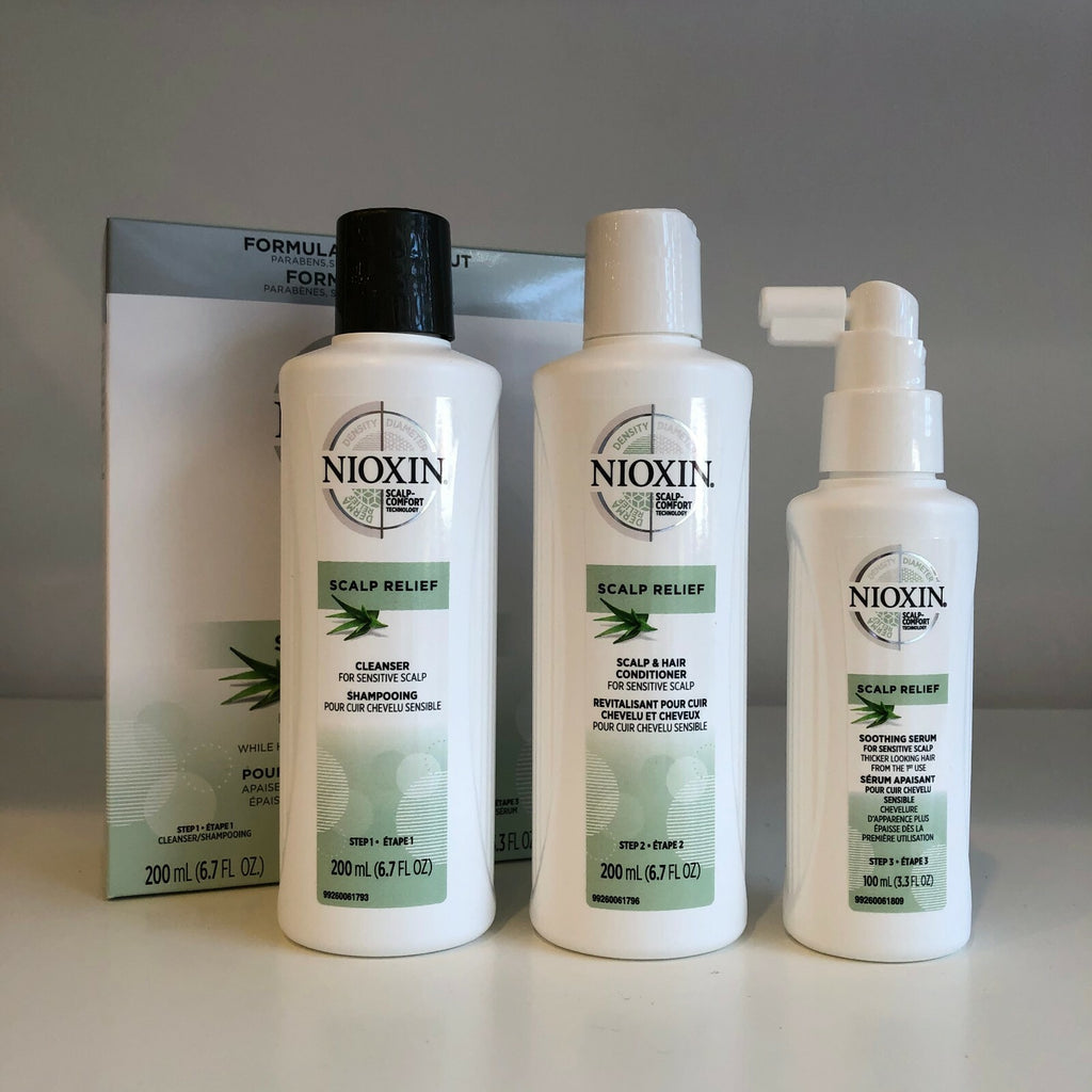 Nioxin Scalp Relief Shampoo Conditioner Serum Set for Sensitive Dry Scalp