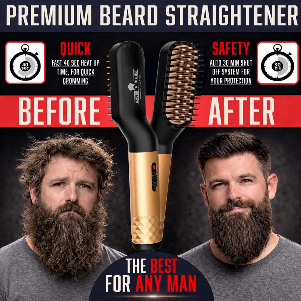 Men's Beard Straightener Grooming Kit with Oil & Comb - Beard Care Set