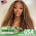 Deep Wave Human Hair Wigs 200% Density Honey Blonde 5x5 Lace Closure - Unbranded