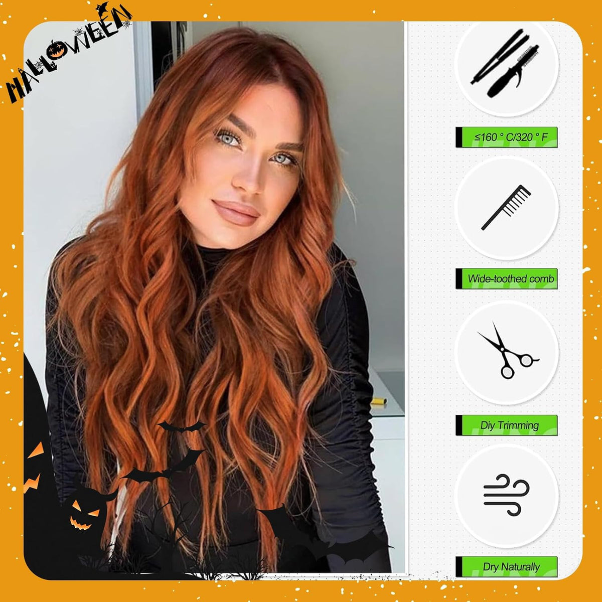 Long Ombre Auburn Wavy Wig for Women - 26 Inch Curly Synthetic Hair