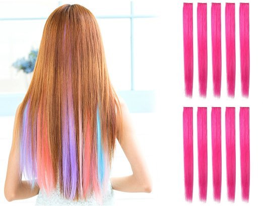 10 Pack 22-Inch Straight Colored Clip-In Hair Extensions - Party Highlight Clips