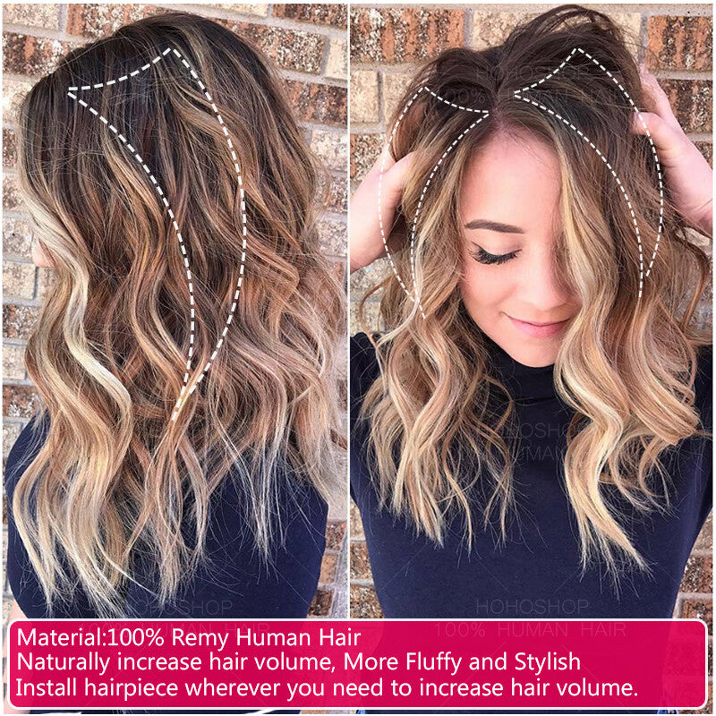 Clip In Short Hairpiece Human Hair Extensions Thick Pad Hair Topper