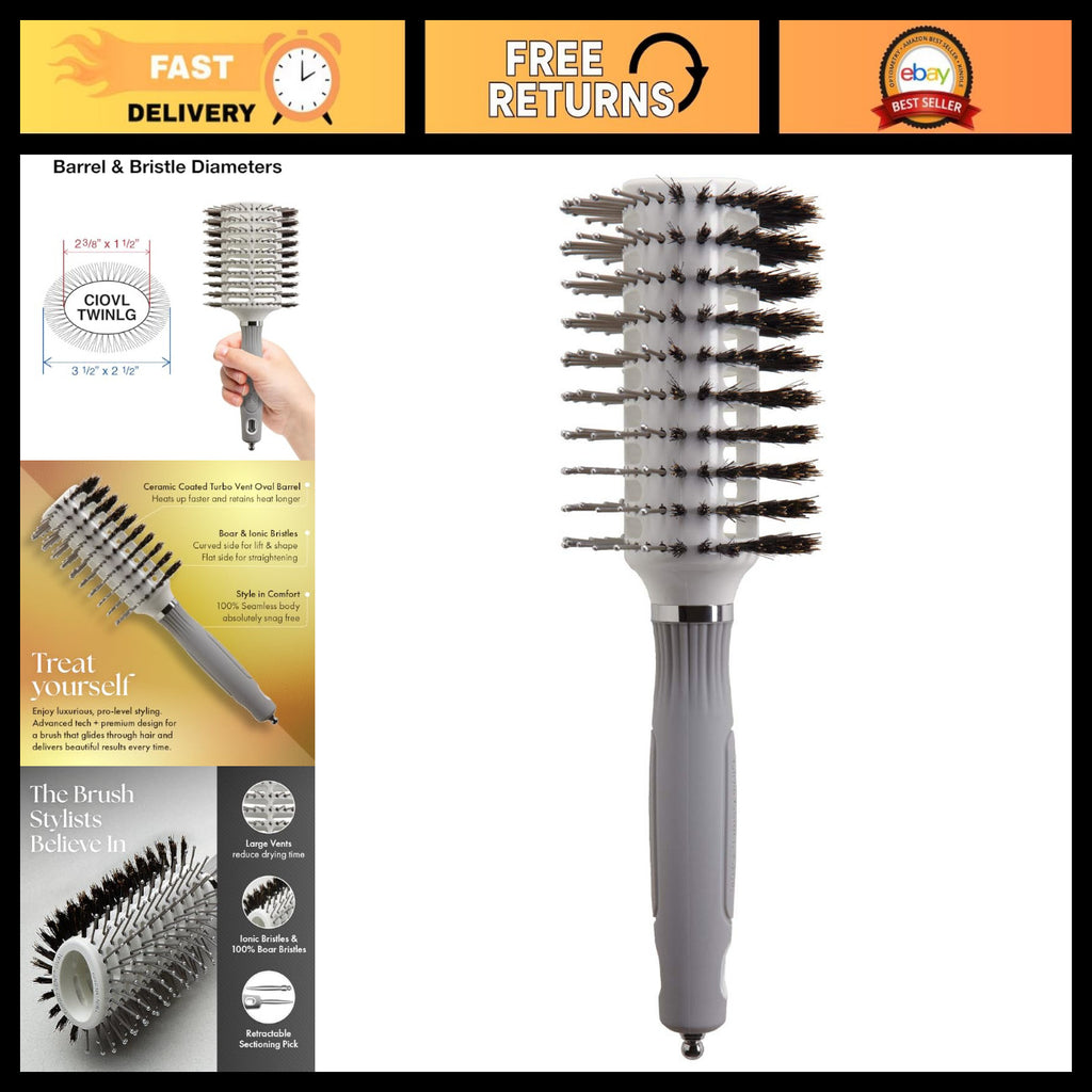 Oval Twin Hair Brush with Boar Bristles - Smooth & Shine Styling Tool