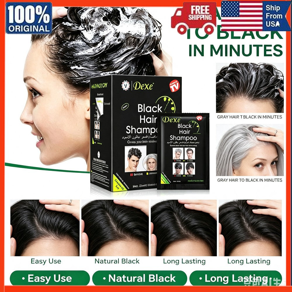 10/50 Pack Herbal Hair Dye Shampoo for Natural Black Hair - Quick & Gentle Color