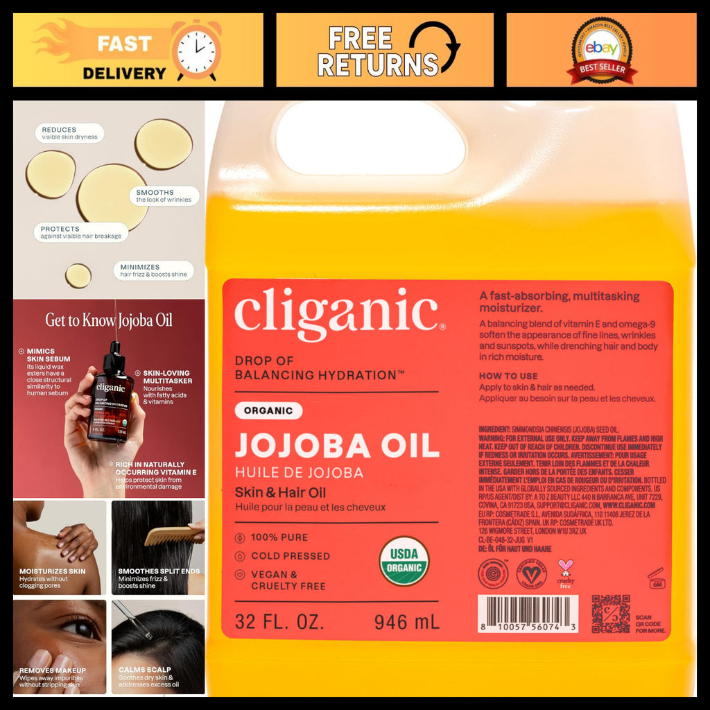 Organic Jojoba Oil for Face & Hair - 32oz Natural Moisturizer