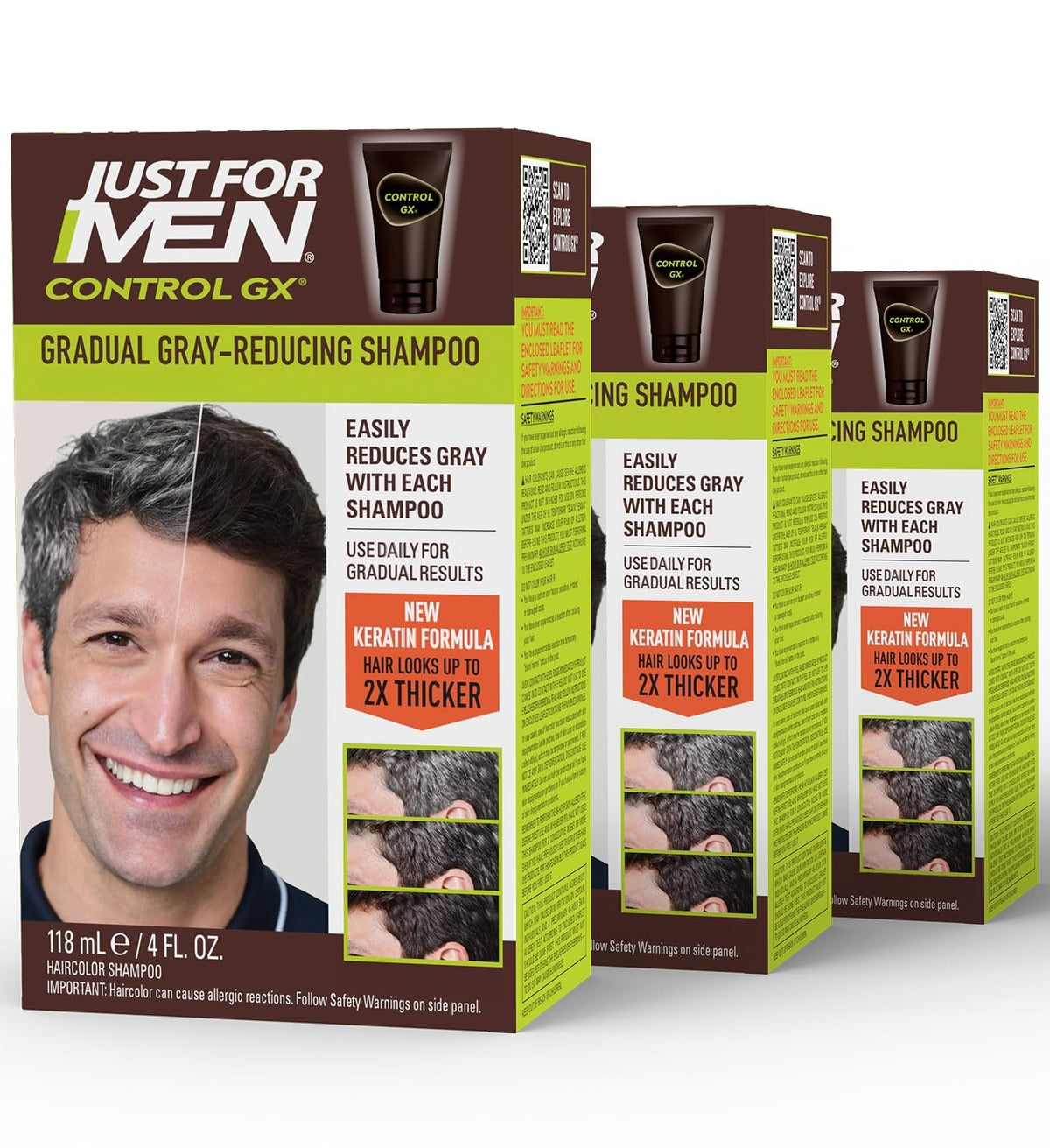Gray Reducing Shampoo for Men with Keratin - 4 Fl Oz, Pack of 3