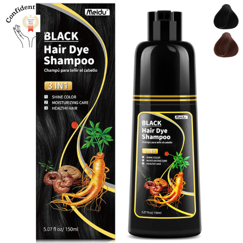 Hair Dye Shampoo for Gray Coverage Black Hair Natural Herbs Shine Long-Lasting
