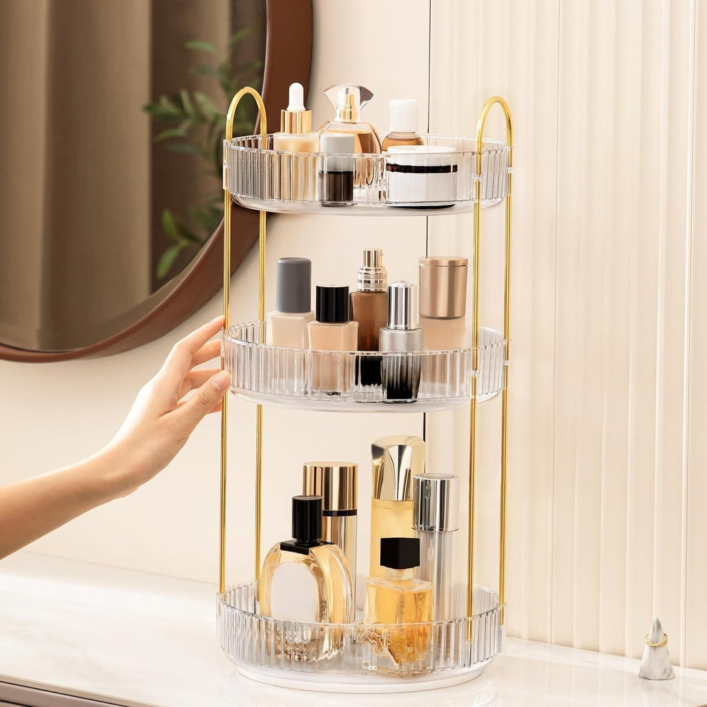 360 Degree Rotating Makeup Organizer 3-Tier Cosmetic Storage Stand
