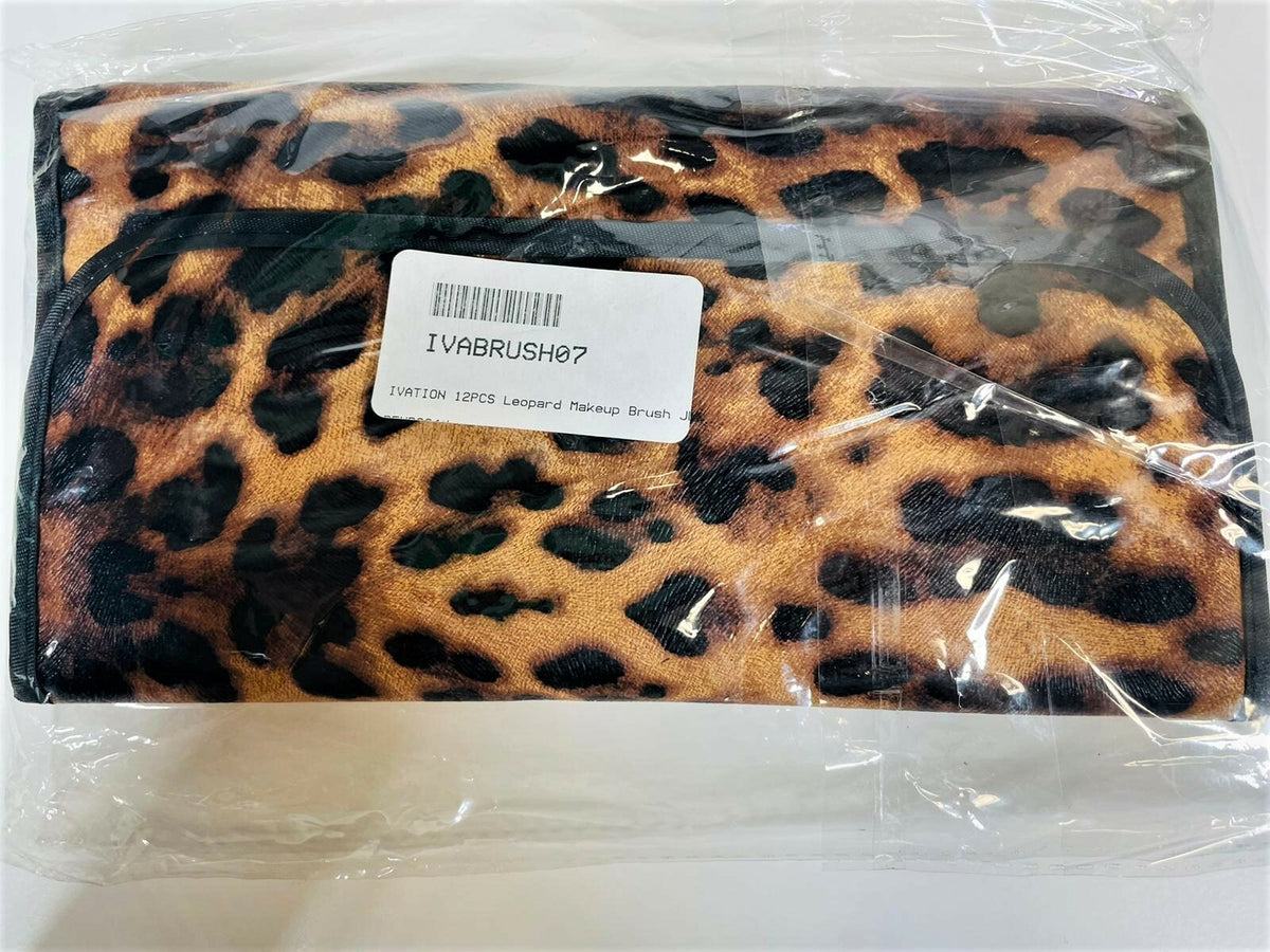 12-Piece Makeup Brush Set with Leopard Print Travel Pouch – Professional Cosmetic Brushes for Face & Eye Makeup