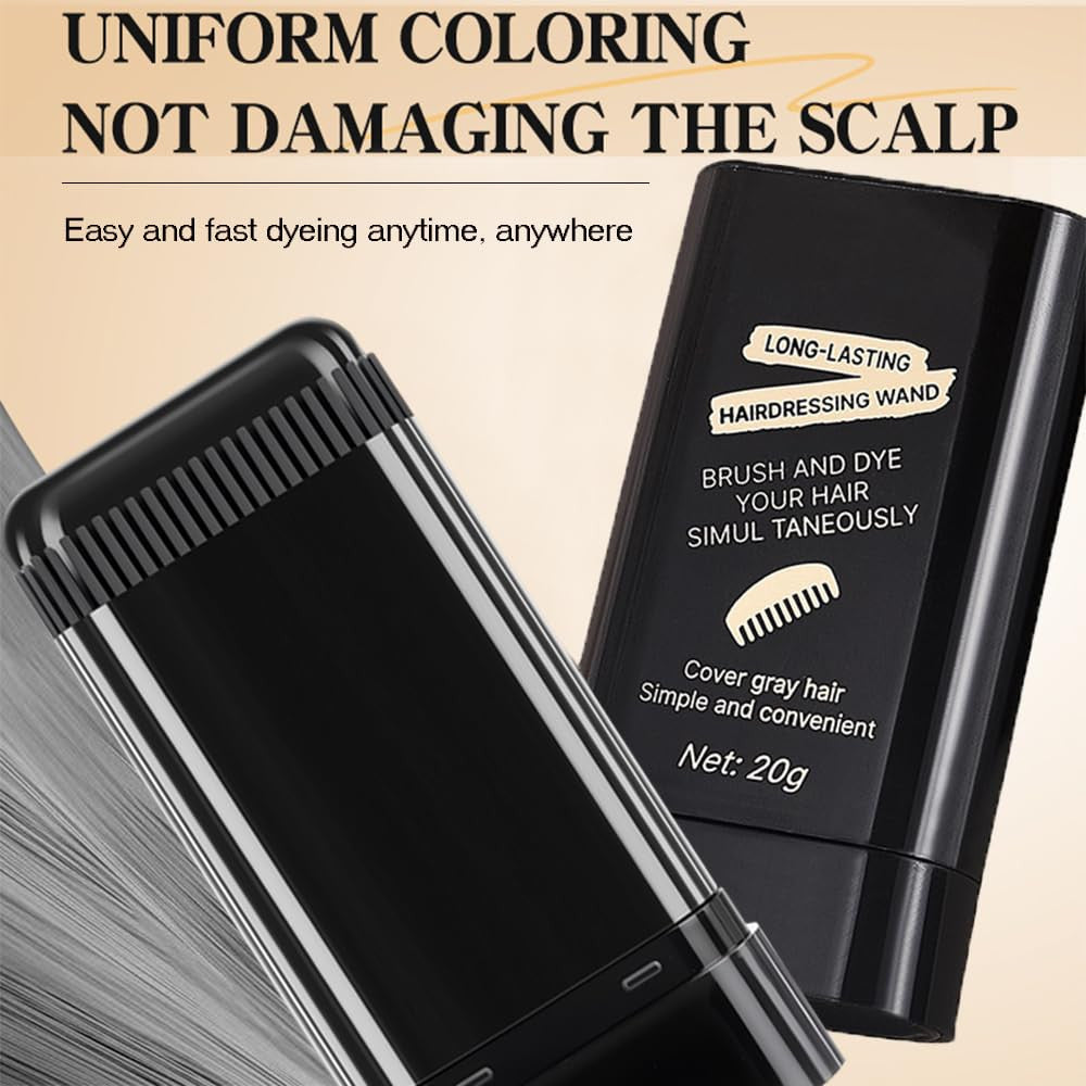 Root Touch-Up Hair Color Stick & Comb - Waterproof Black Dye for Gray Roots