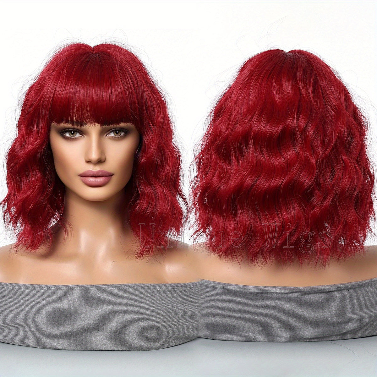 14in Colorful Short Wavy Bob Wig with Bangs Synthetic Hair for Cosplay & Fashion
