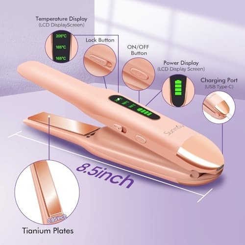 Cordless Travel Hair Straightener with Titanium Plates & Fast Heat