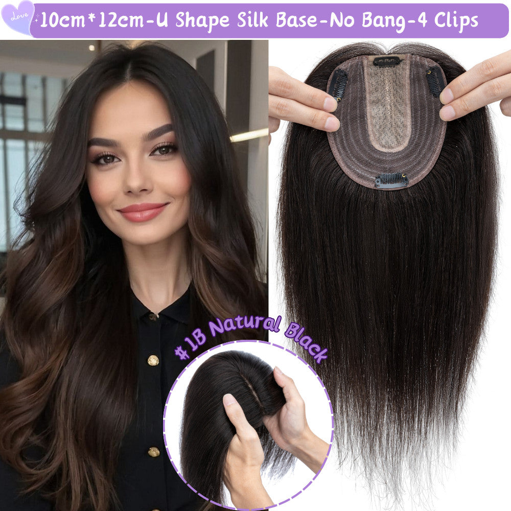 Clip-In Hair Topper for Women - Natural Remy Human Hair Wiglet with Lace/Silk Base
