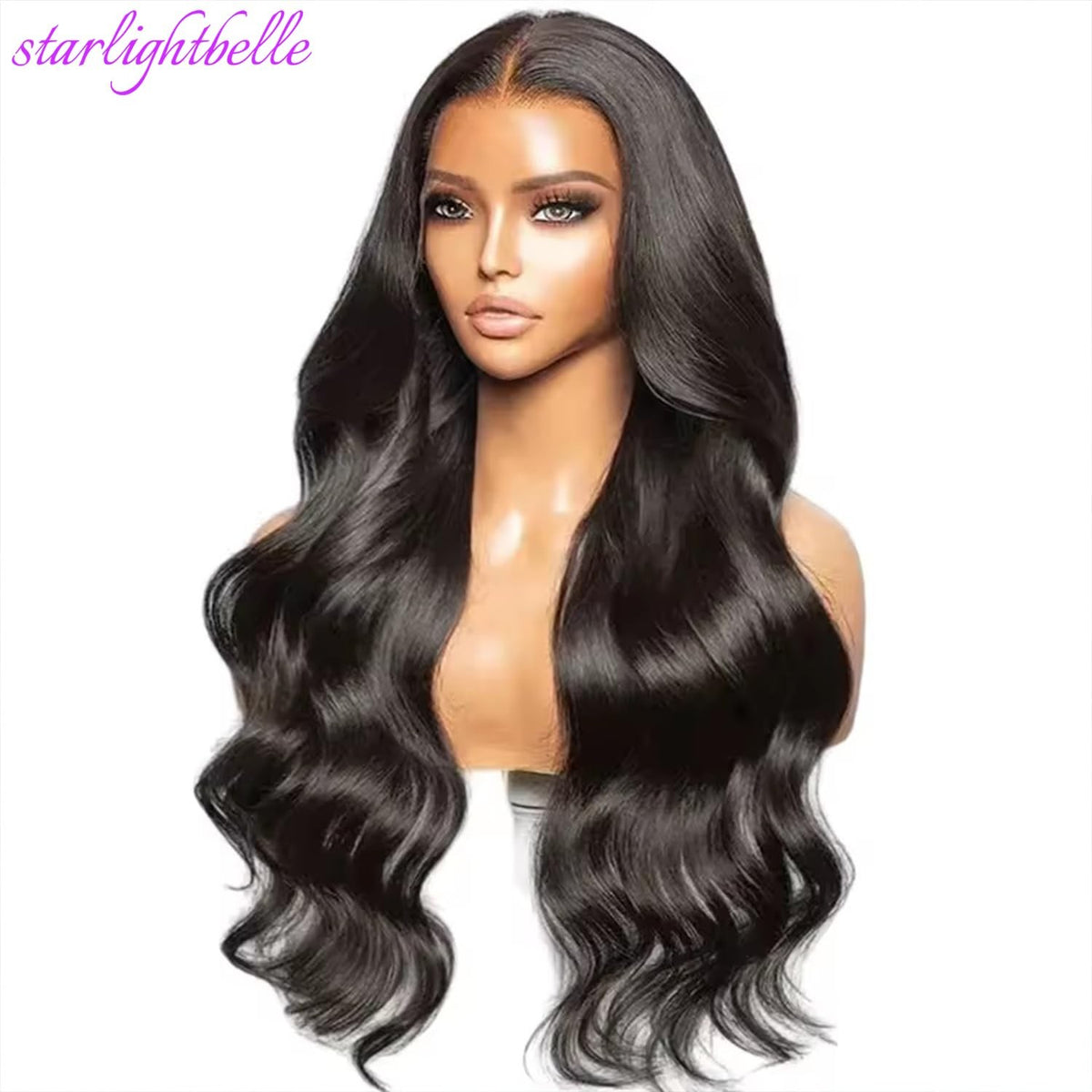 30 Inch Body Wave Lace Front Wig with 13x4 T-Part, Natural Black, 220% Density