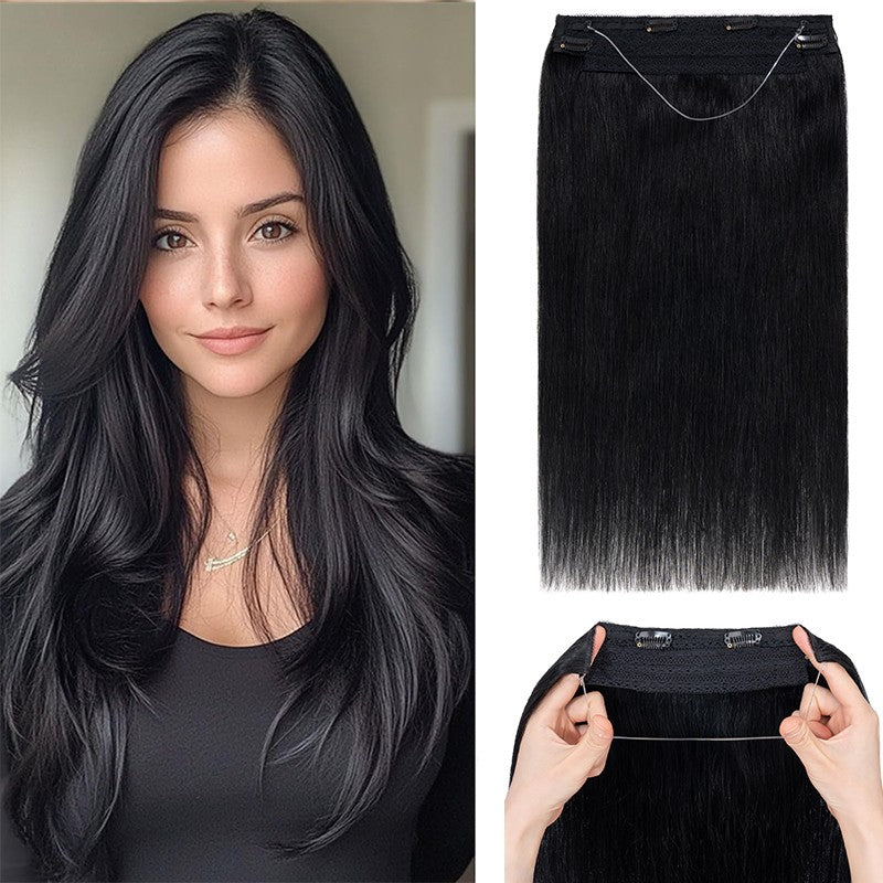 Remy Human Hair Clip-In Extensions with Invisible Wire & Clips - Thick, Natural Look