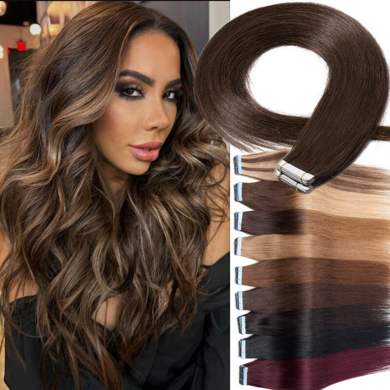 Remy Human Hair Tape-In Extensions Full Head 40pcs - Various Lengths & Colors