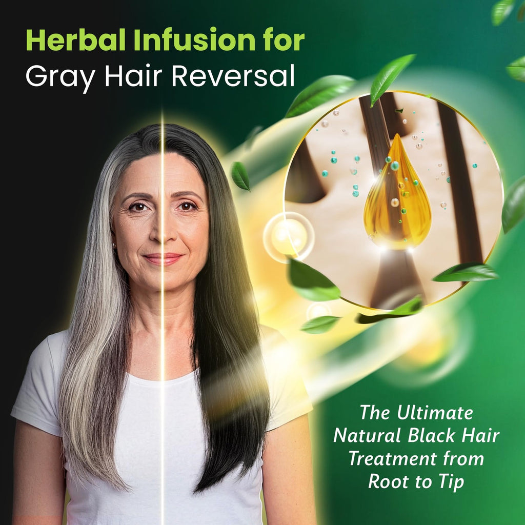 Herbal Hair Dye Shampoo for Black Hair - Nourishing & Gray Covering, 200ml